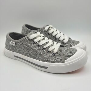 Rocket Dog Womens Grey Floral Embroidered Canvas Low Top Sneakers Lace Up Shoes